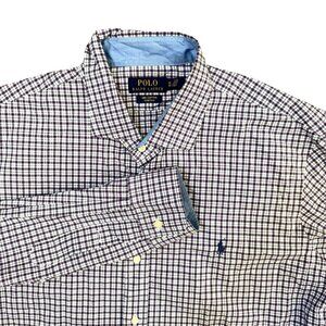 Polo Ralph Lauren Men Classic Plaid Button Up Shirt XL Dress Pony Purple Stretch